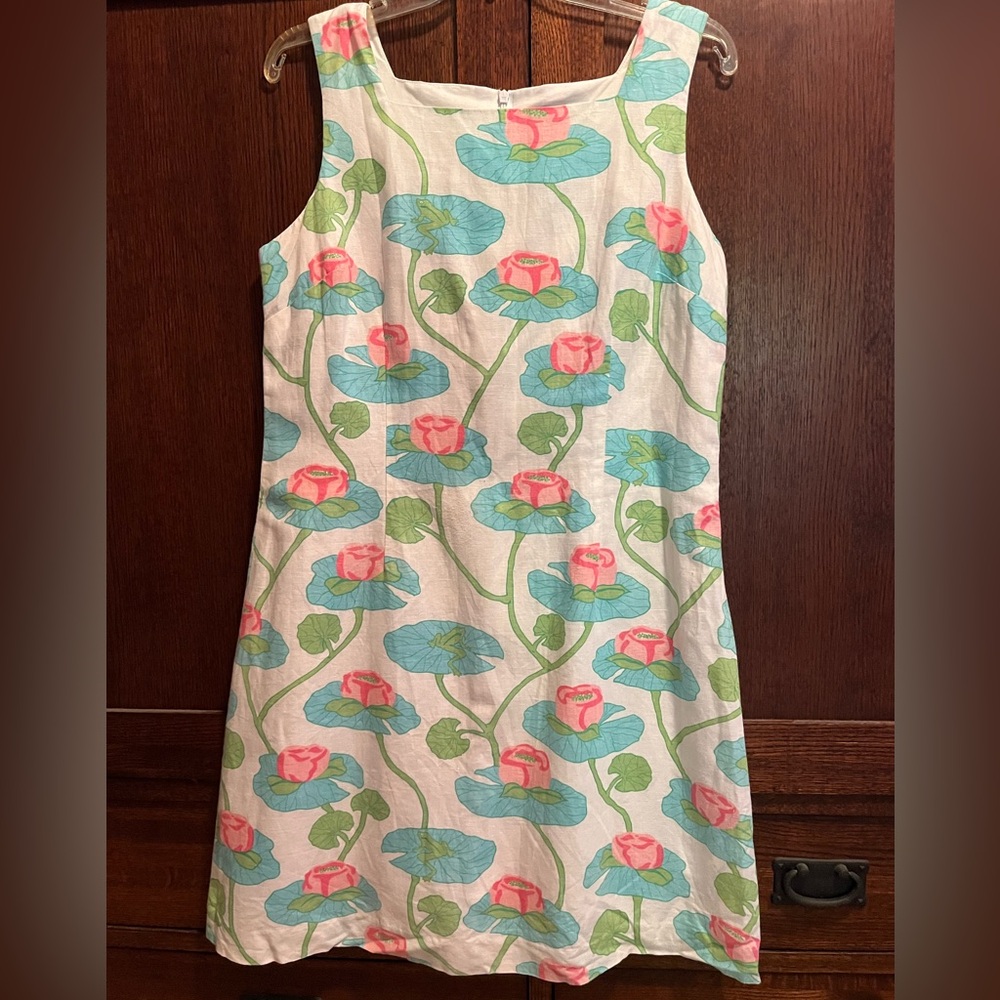 VGUC Lilly Pulitzer white label frog lily pad shift dress 10